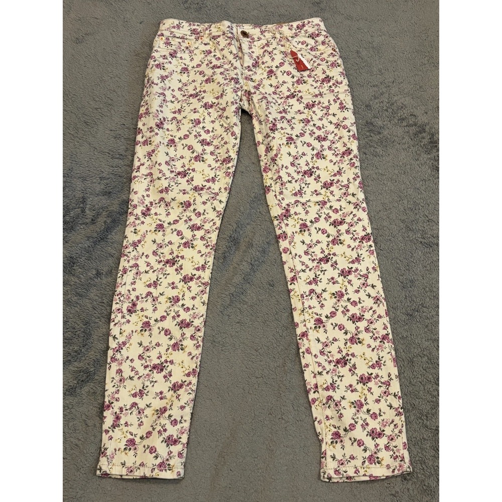 Mossimo Pants Womens 7 White Floral Low Waist Straight Hip Fit 6 Skinny NWT